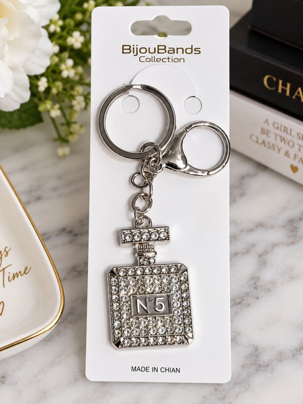 Silver Fashion Crystal N°5 Perfume Bottle Keychain